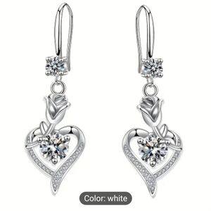 White Hollow Heart Rose Flower Earrings